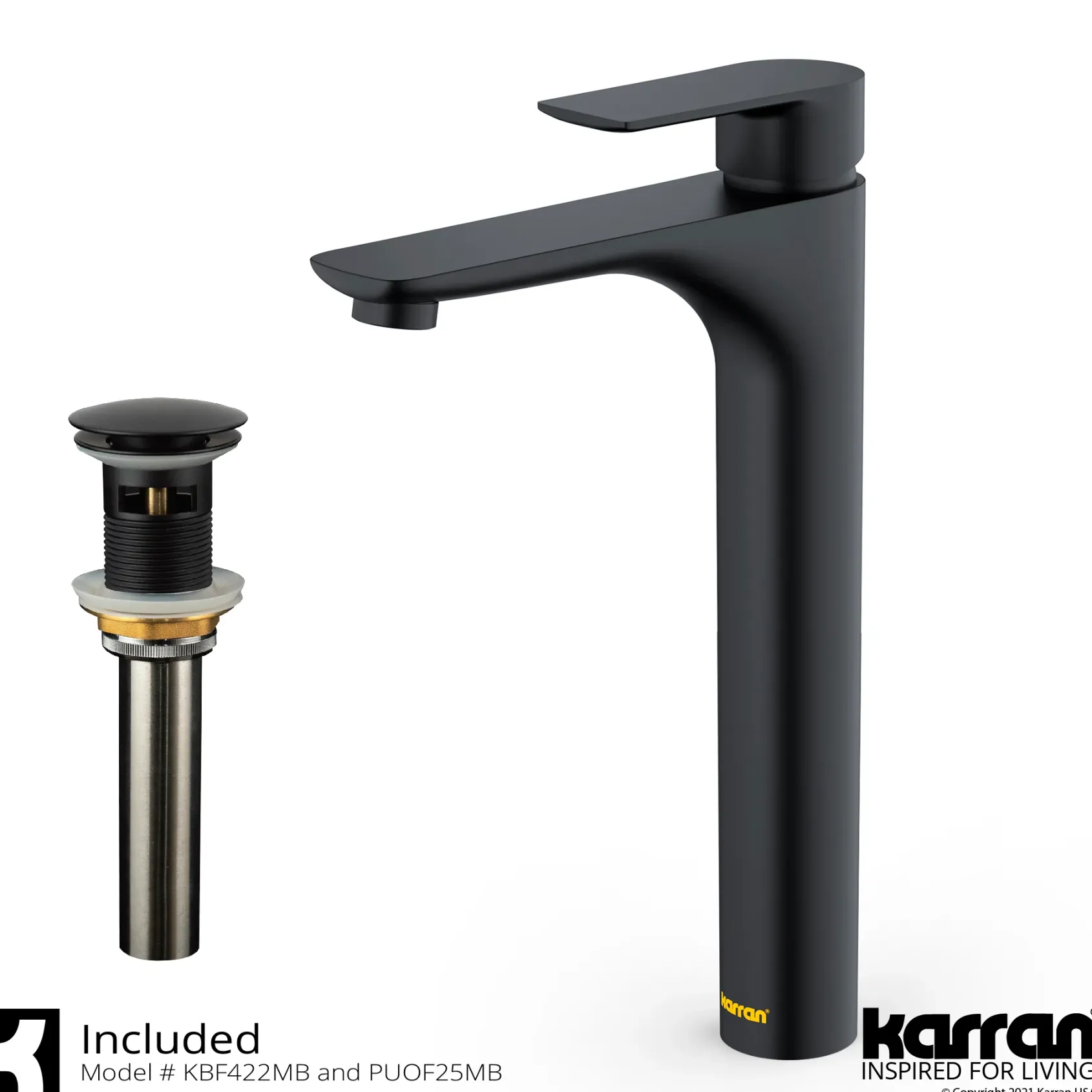 Karran Quattro 25.25" x 15.5" Rectangular Vessel Acrylic Solid Surface ADA Bathroom Sink with Matte Black Faucet and Accessories, White, QM170WH422MB