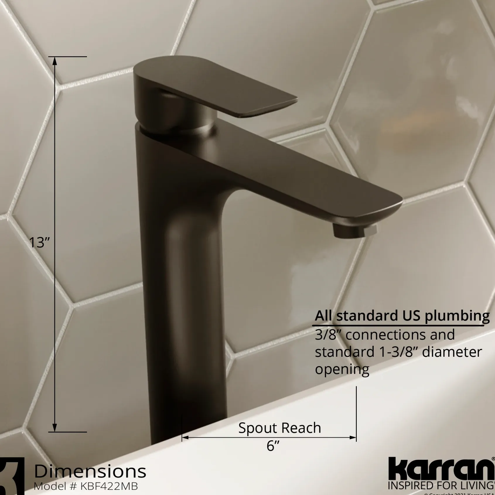 Karran Quattro 25.25" x 15.5" Rectangular Vessel Acrylic Solid Surface ADA Bathroom Sink with Matte Black Faucet and Accessories, White, QM170WH422MB