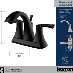 Karran Randburg 1.2 GPM Double Lever Handle Lead-free Brass ADA Bathroom Faucet, Centerset, Matte Black, KBF526MB