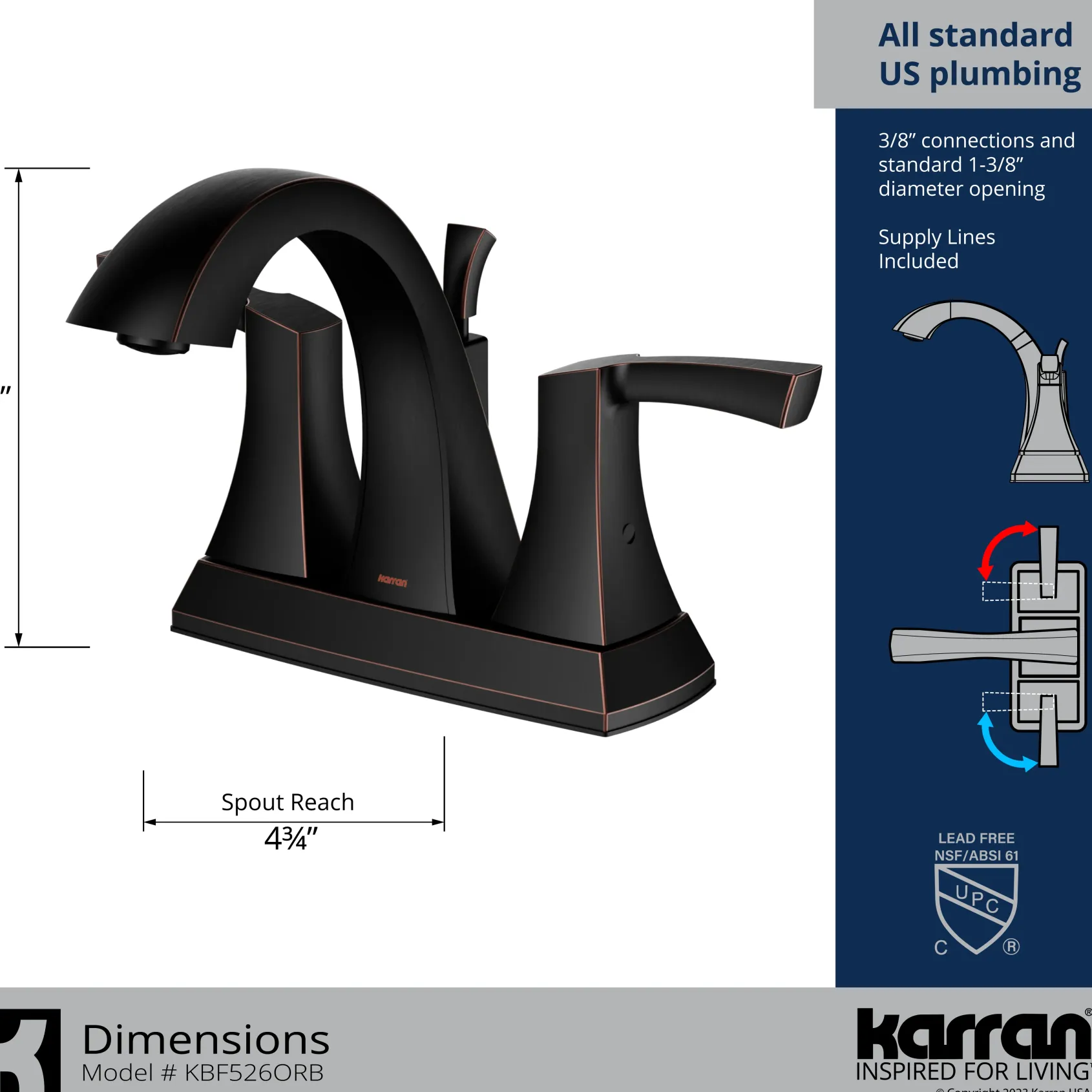 Karran Randburg 1.2 GPM Double Lever Handle Lead-free Brass ADA Bathroom Faucet, Centerset, Oil Rubbed Bronze, KBF526ORB