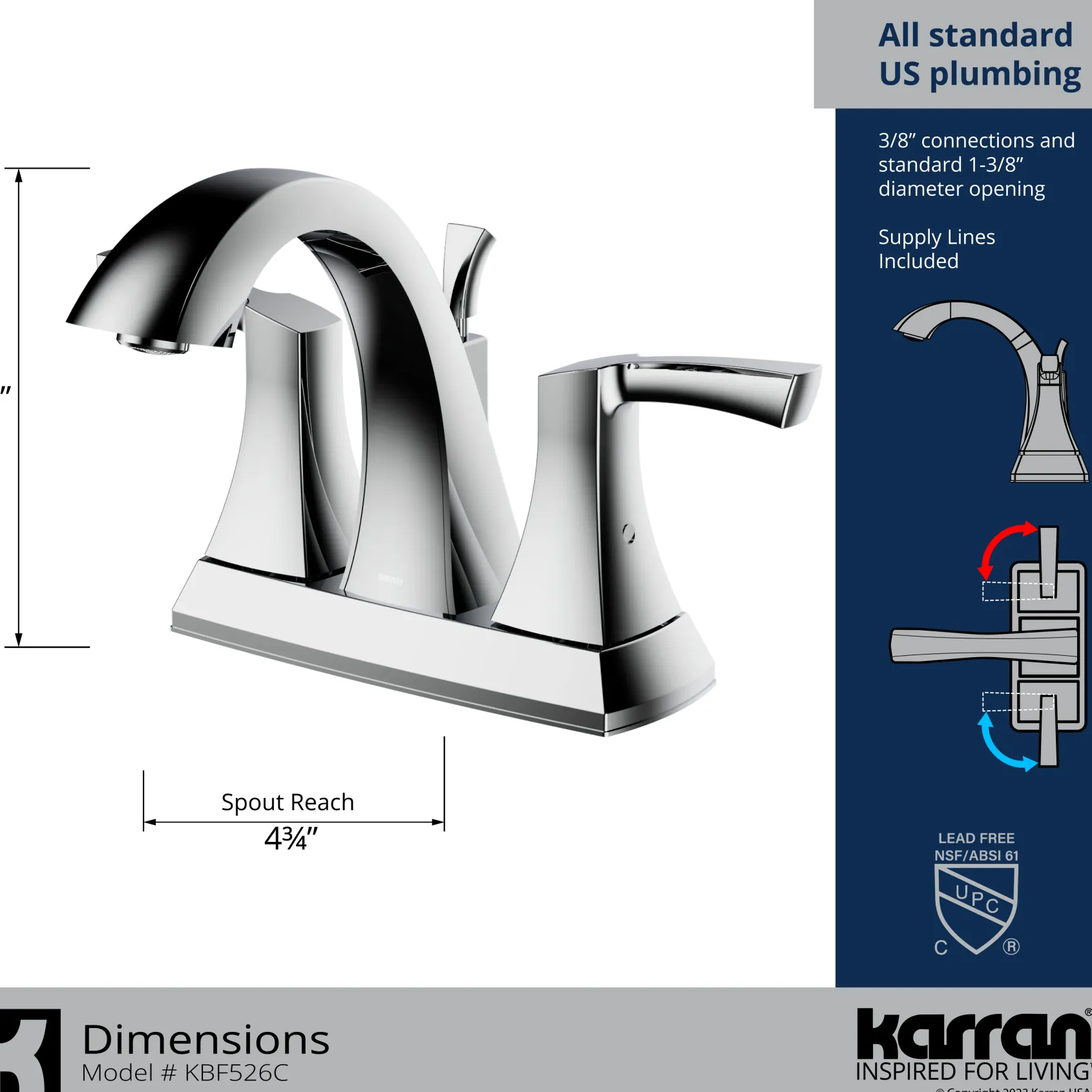 Karran Randburg 1.2 GPM Double Lever Handle Lead-free Brass ADA Bathroom Faucet, Centerset, Chrome, KBF526C