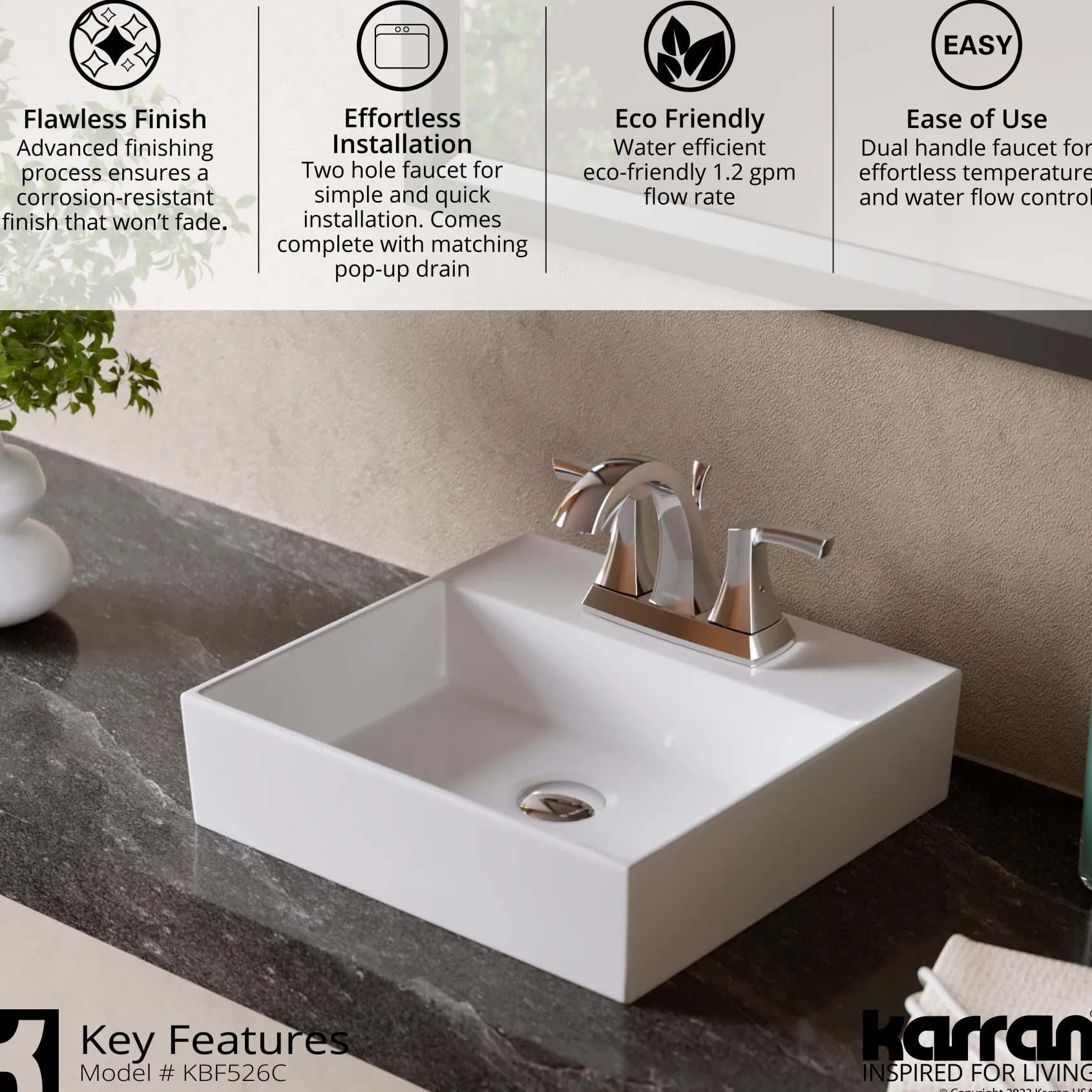Karran Randburg 1.2 GPM Double Lever Handle Lead-free Brass ADA Bathroom Faucet, Centerset, Chrome, KBF526C