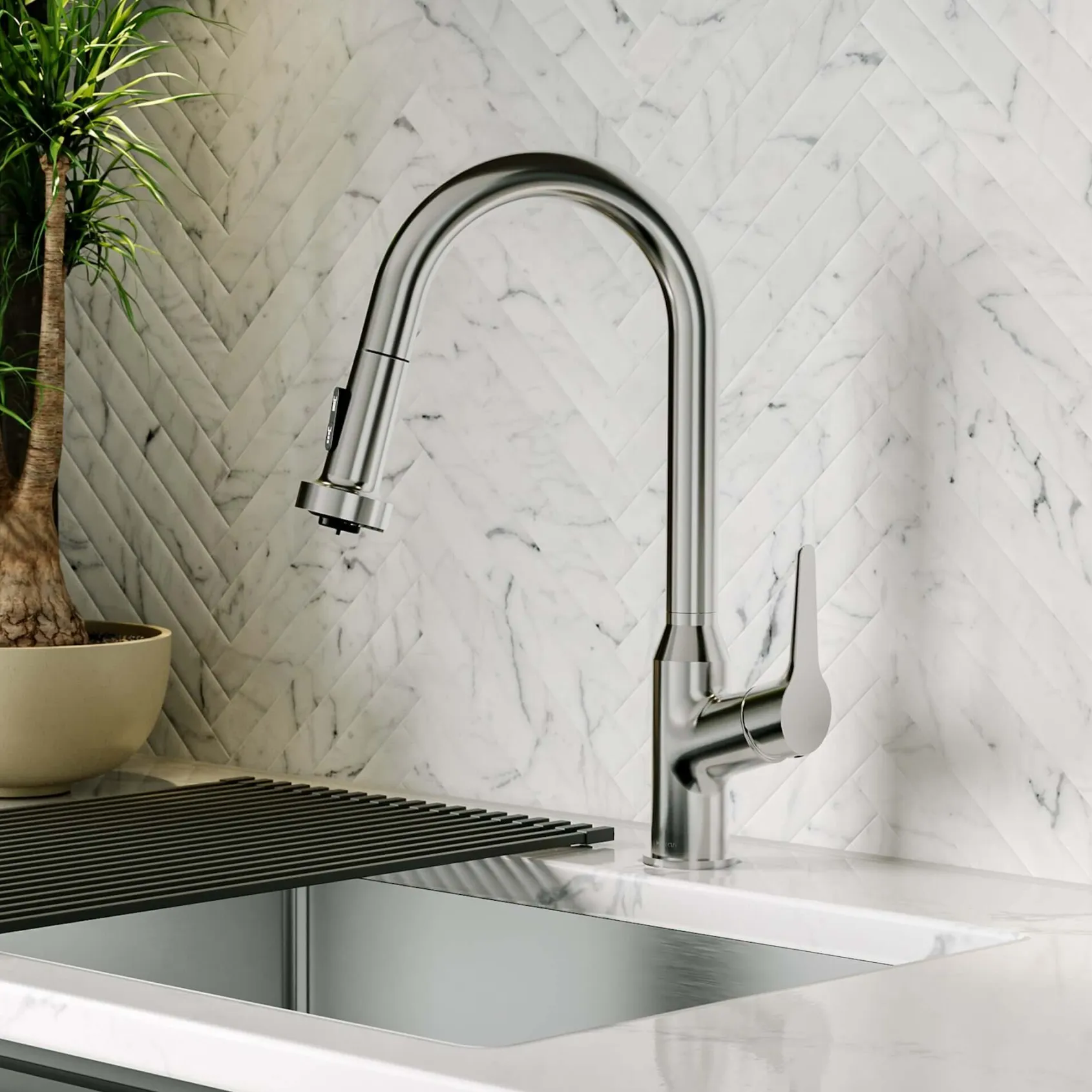 Karran Scottsdale 1.8 GPM Single Lever Handle Lead-free Brass ADA Kitchen Faucet, Pull-Down, Spot Free Stainless Steel, KKF250SFSS