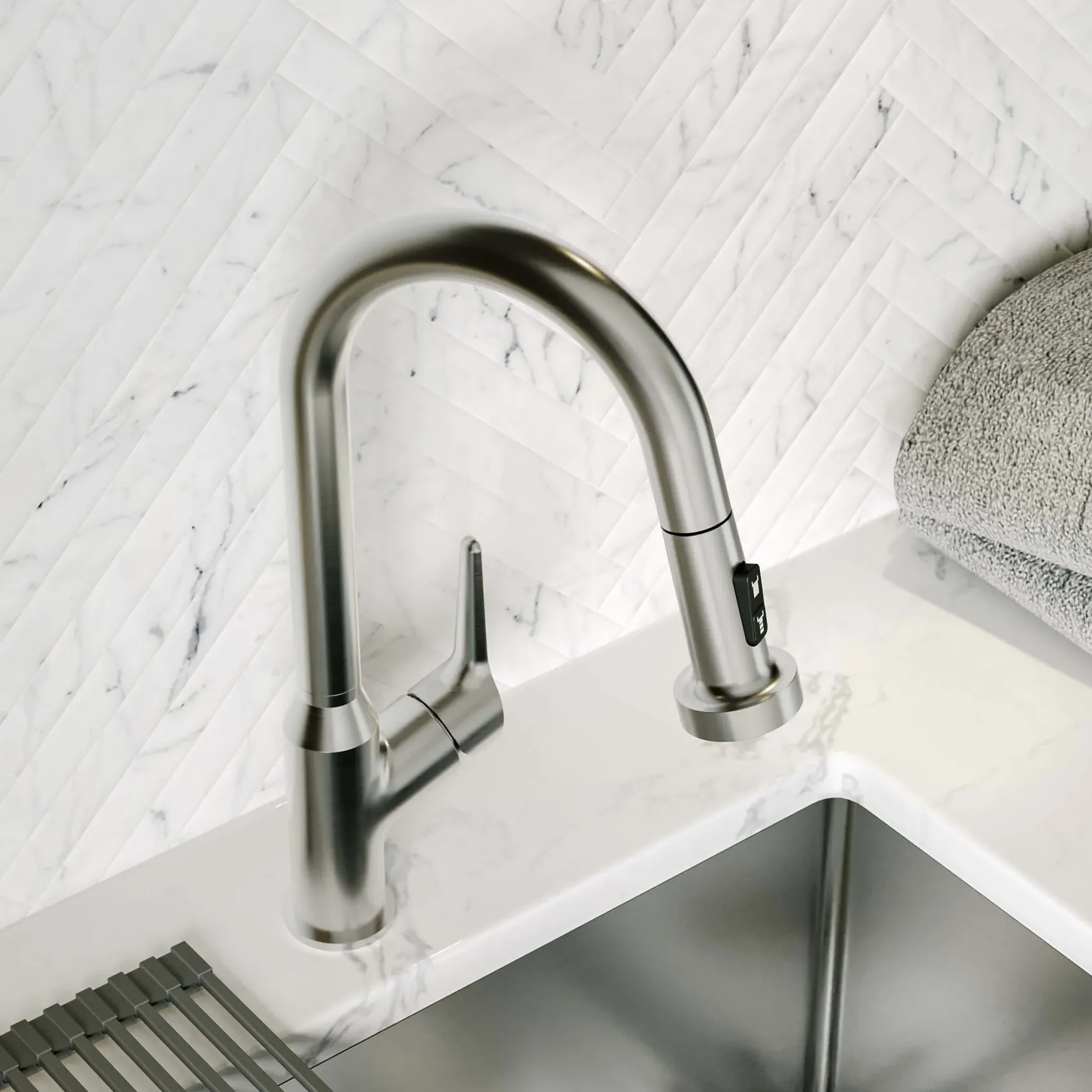 Karran Scottsdale 1.8 GPM Single Lever Handle Lead-free Brass ADA Kitchen Faucet, Pull-Down, Spot Free Stainless Steel, KKF250SFSS
