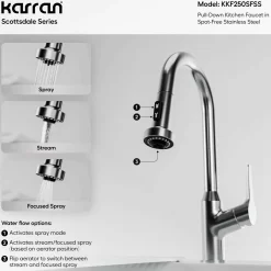 Karran Scottsdale 1.8 GPM Single Lever Handle Lead-free Brass ADA Kitchen Faucet, Pull-Down, Spot Free Stainless Steel, KKF250SFSS