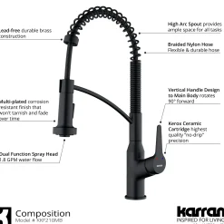 Karran Scottsdale 1.8 GPM Single Lever Handle Lead-free Brass ADA Kitchen Faucet, Pull-Down Kitchen, Matte Black, KKF210SD35MB