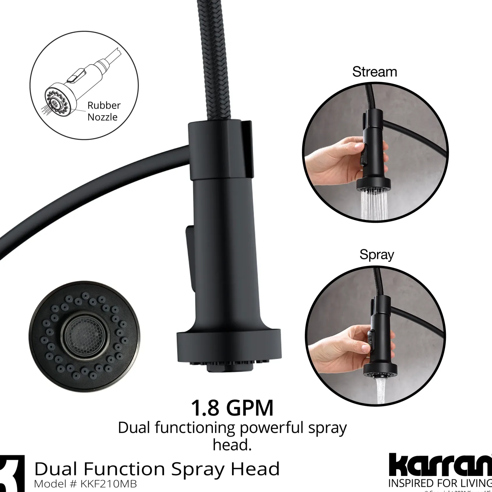 Karran Scottsdale 1.8 GPM Single Lever Handle Lead-free Brass ADA Kitchen Faucet, Pull-Down Kitchen, Matte Black, KKF210SD35MB