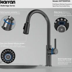 Karran Stalbridge 1.8 GPM Single Lever Lead-free Brass ADA Kitchen Faucet, Pull-Down, Spot-Free Gunmetal Grey, KKF720SFGG