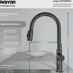 Karran Stalbridge 1.8 GPM Single Lever Lead-free Brass ADA Kitchen Faucet, Pull-Down, Spot-Free Gunmetal Grey, KKF720SFGG