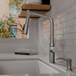 Karran Stalbridge 1.8 GPM Single Lever Lead-free Brass ADA Kitchen Faucet, Pull-Down, Spot Free Stainless Steel, KKF710SFSS