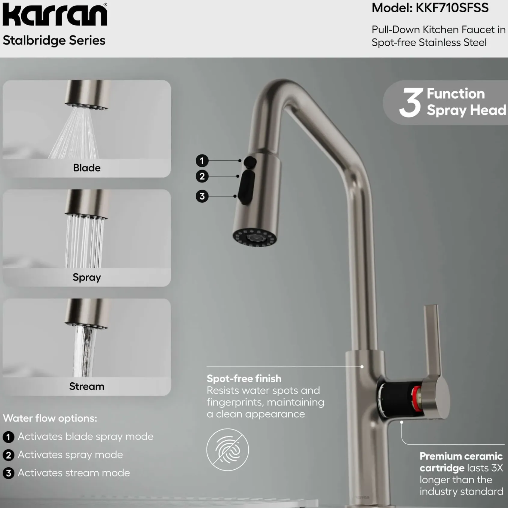 Karran Stalbridge 1.8 GPM Single Lever Lead-free Brass ADA Kitchen Faucet, Pull-Down, Spot Free Stainless Steel, KKF710SFSS