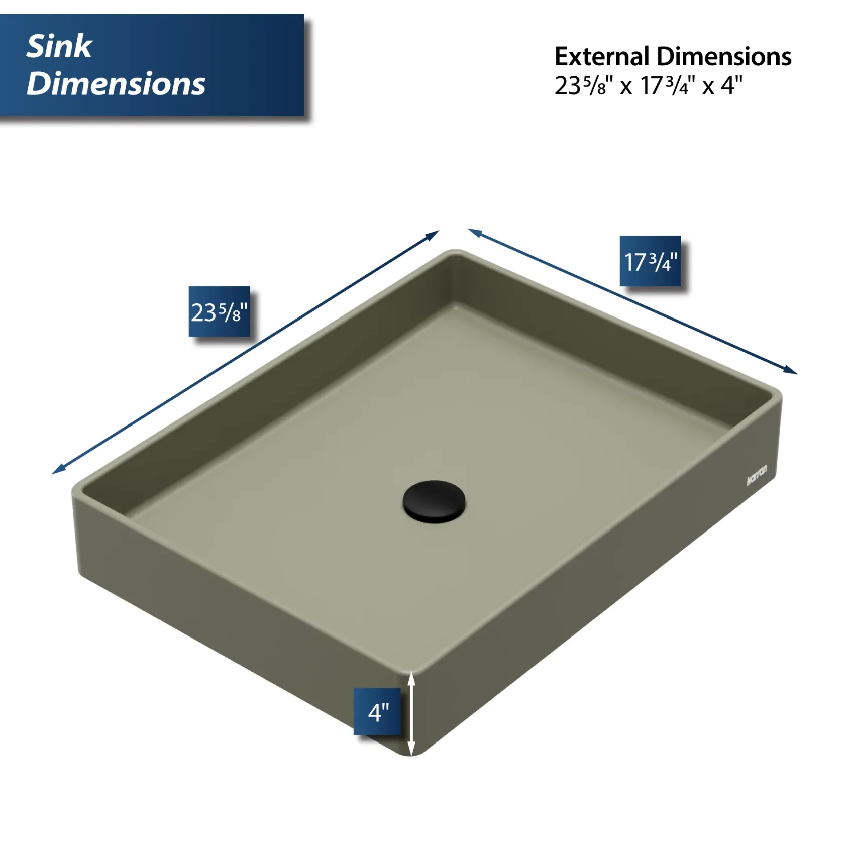 Karran Sternhagen 17.75" x 23.625" Rectangular Vessel Quartz Composite ADA Bathroom Sink, Sage Green, SQS500SG