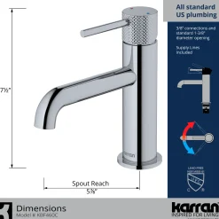 Karran Tryst 1.2 GPM Single Lever Handle Lead-free Brass ADA Bathroom Faucet, Basin, Chrome, KBF460C