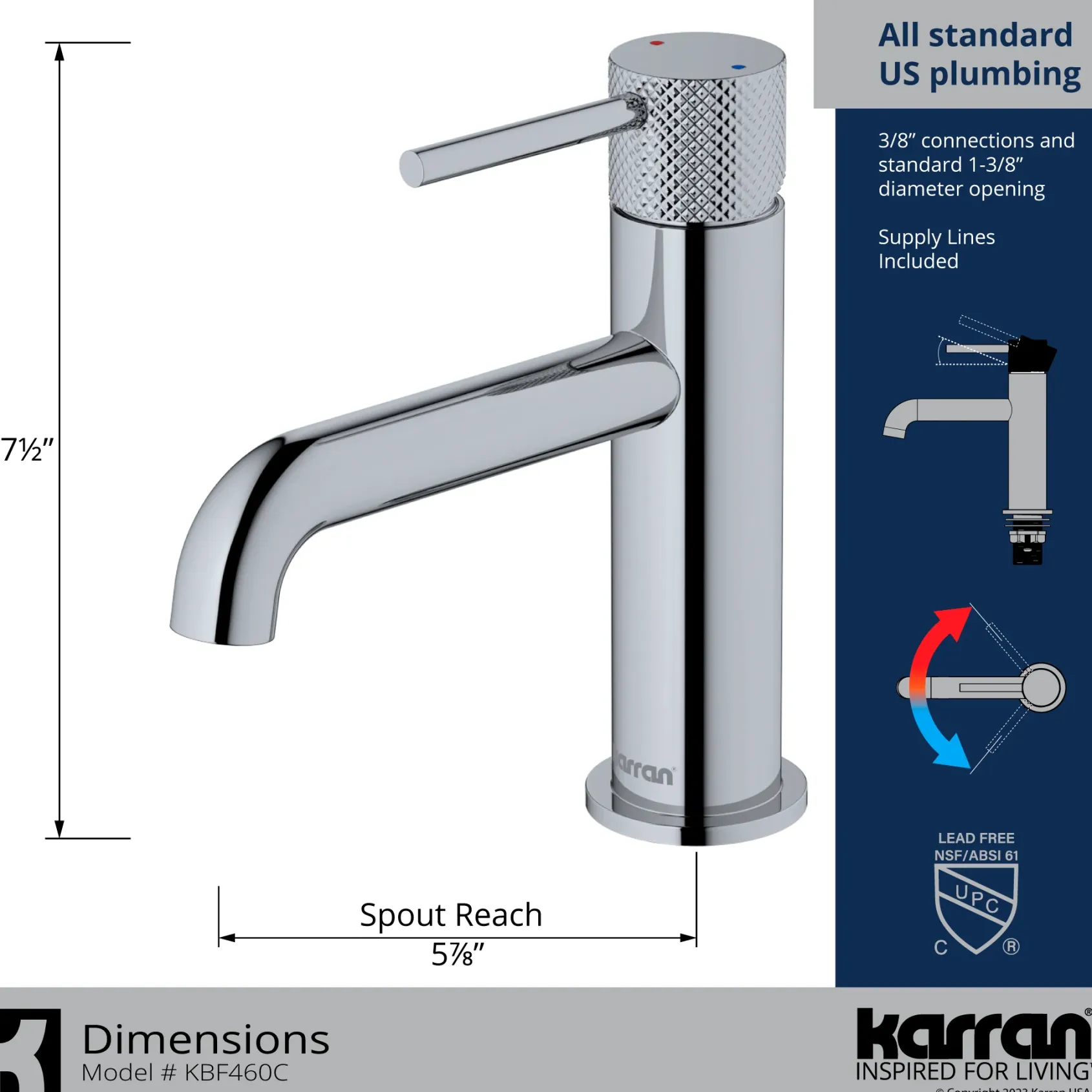 Karran Tryst 1.2 GPM Single Lever Handle Lead-free Brass ADA Bathroom Faucet, Basin, Chrome, KBF460C