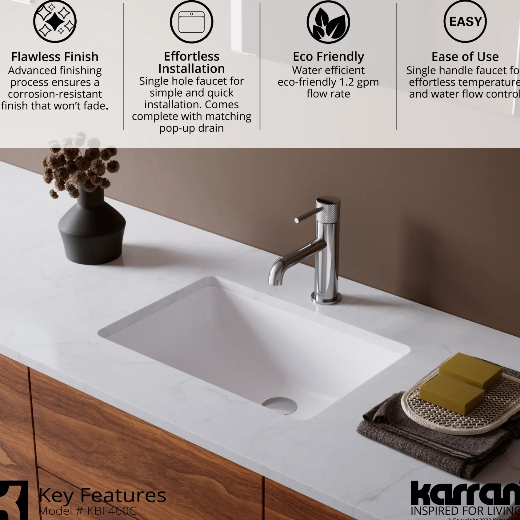 Karran Tryst 1.2 GPM Single Lever Handle Lead-free Brass ADA Bathroom Faucet, Basin, Chrome, KBF460C