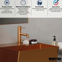 Karran Tryst 1.2 GPM Single Lever Handle Lead-free Brass ADA Bathroom Faucet, Basin, Brushed Copper, KBF460BC