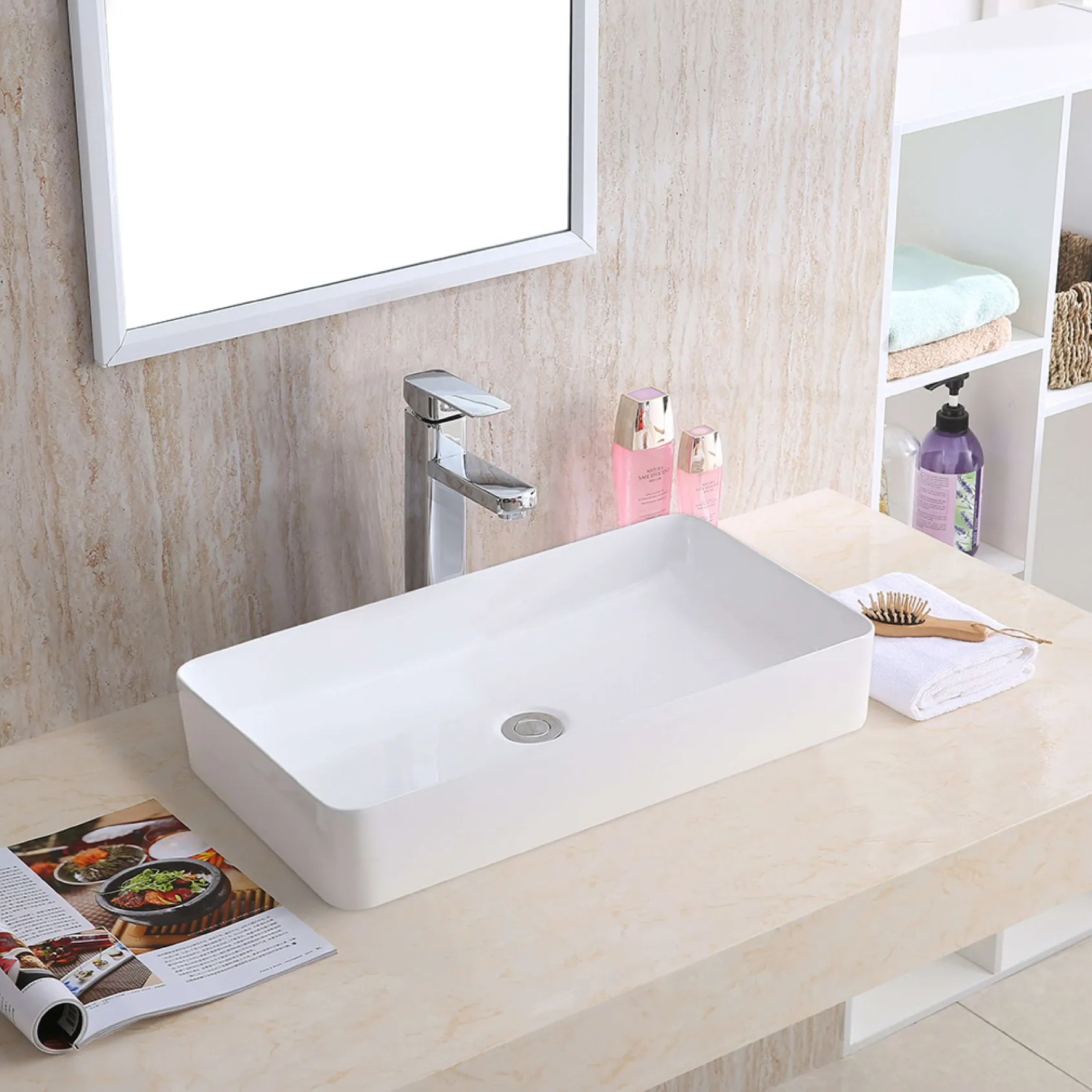 Karran Valera 24.25" x 14" x 3.5" Rectangular Vessel Vitreous China ADA Bathroom Sink, White, VC-506-WH