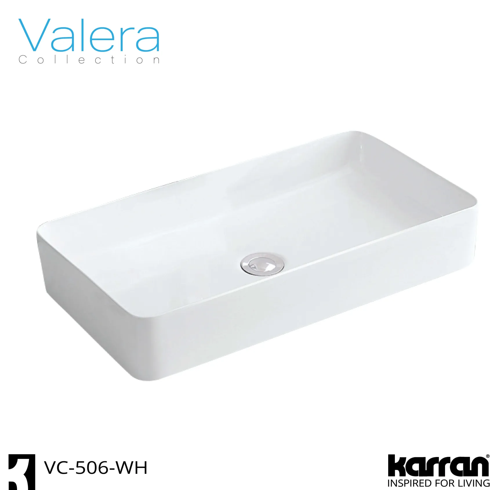 Karran Valera 24.25" x 14" x 3.5" Rectangular Vessel Vitreous China ADA Bathroom Sink, White, VC-506-WH