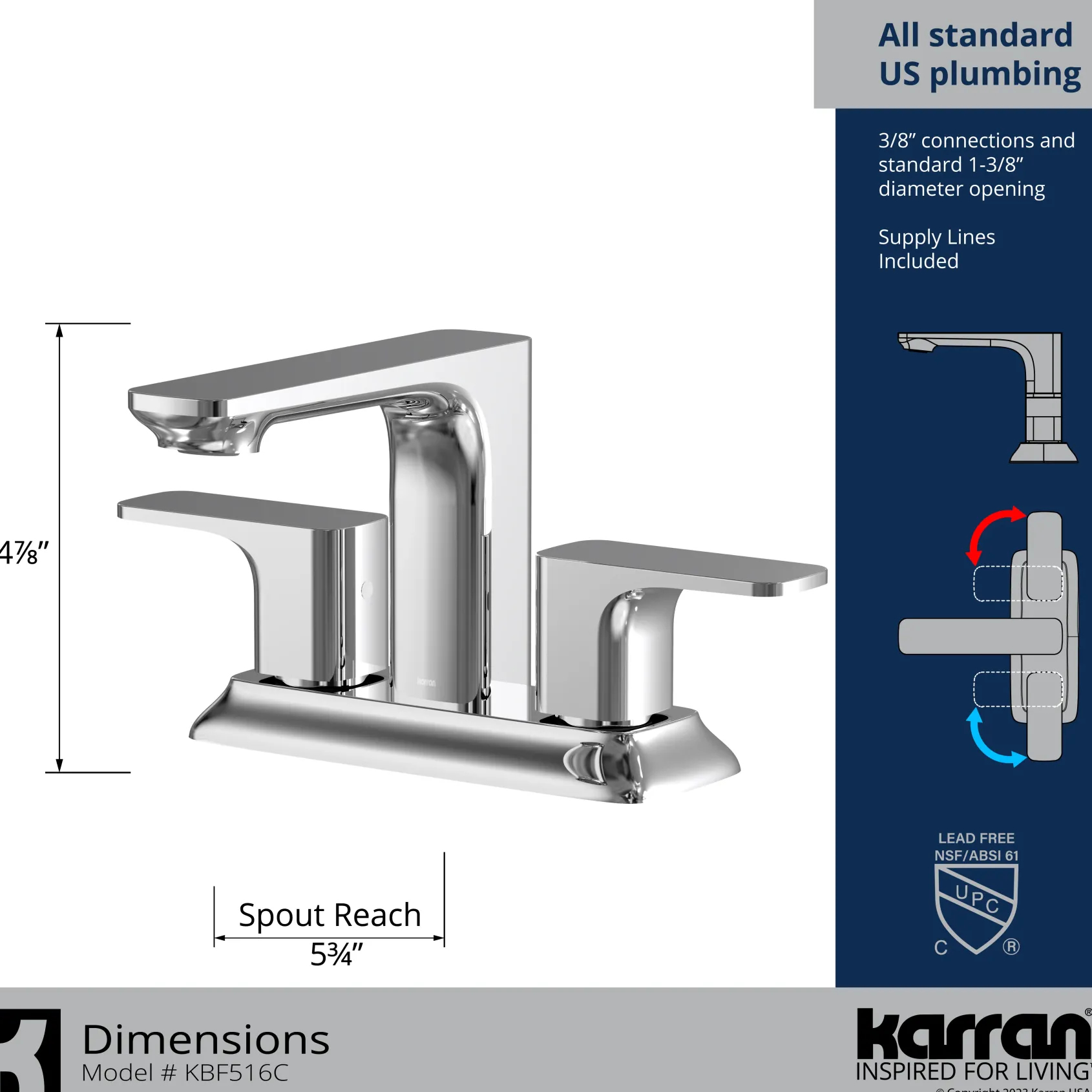 Karran Venda 1.2 GPM Double Lever Handle Lead-free Brass ADA Bathroom Faucet, Centerset, Chrome, KBF516C