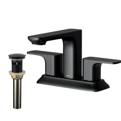 Karran Venda 1.2 GPM Double Lever Handle Lead-free Brass ADA Bathroom Faucet, Centerset, Matte Black, KBF516MB