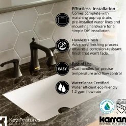 Karran Woodburn 1.2 GPM Double Lever Handle Lead-free Brass ADA Bathroom Faucet, Widespread, Matte Black, KBF414MB