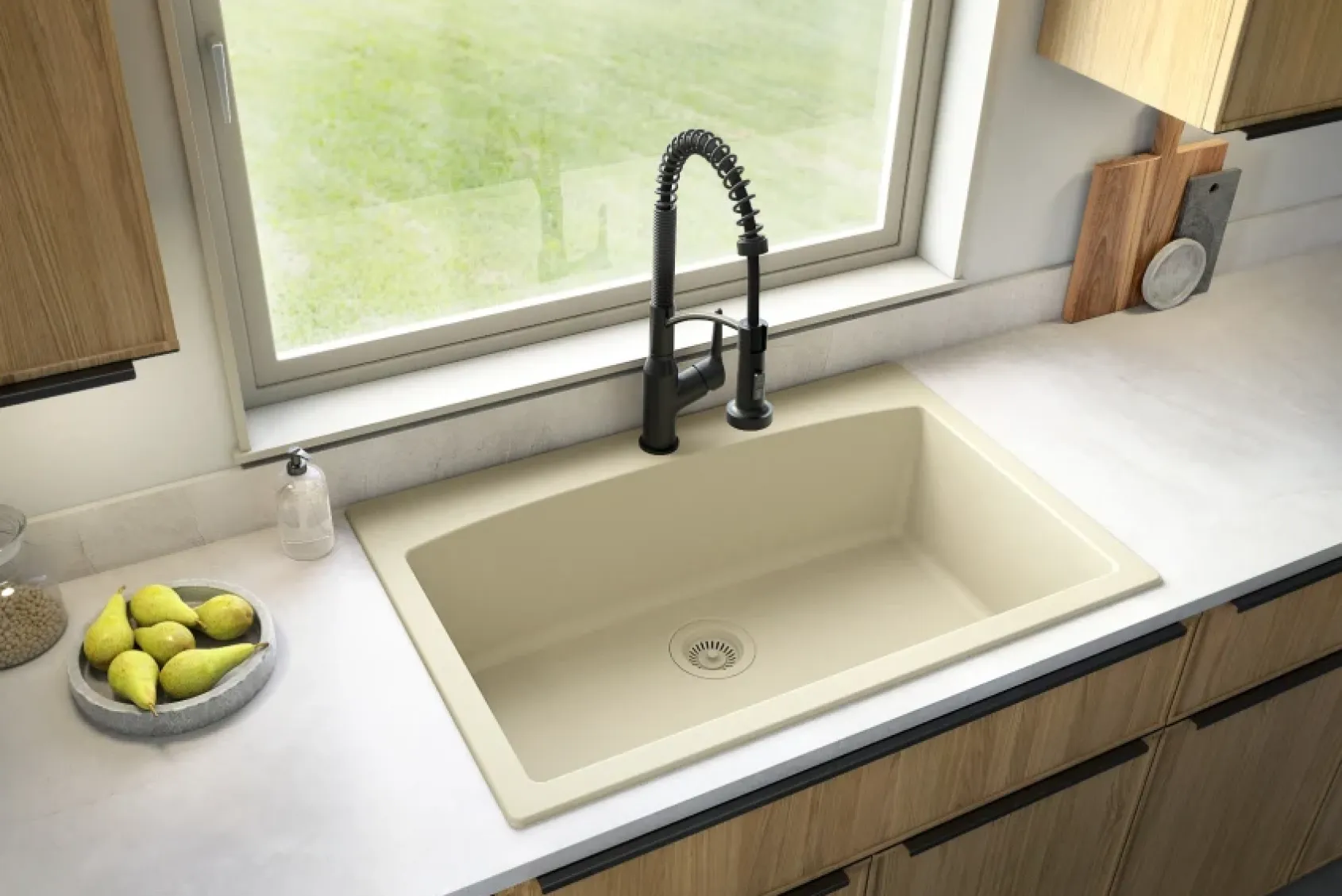Karran 33" Drop In/Topmount Quartz Composite Kitchen Sink, Bisque, QT-712-BI-PK1