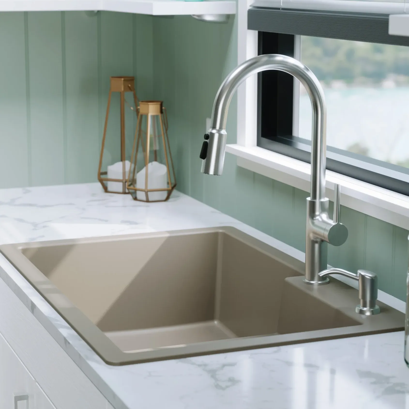 Karran 33" Drop In/Topmount Quartz Composite Kitchen Sink, 60/40 Double Bowl, Concrete, QT-811-CN