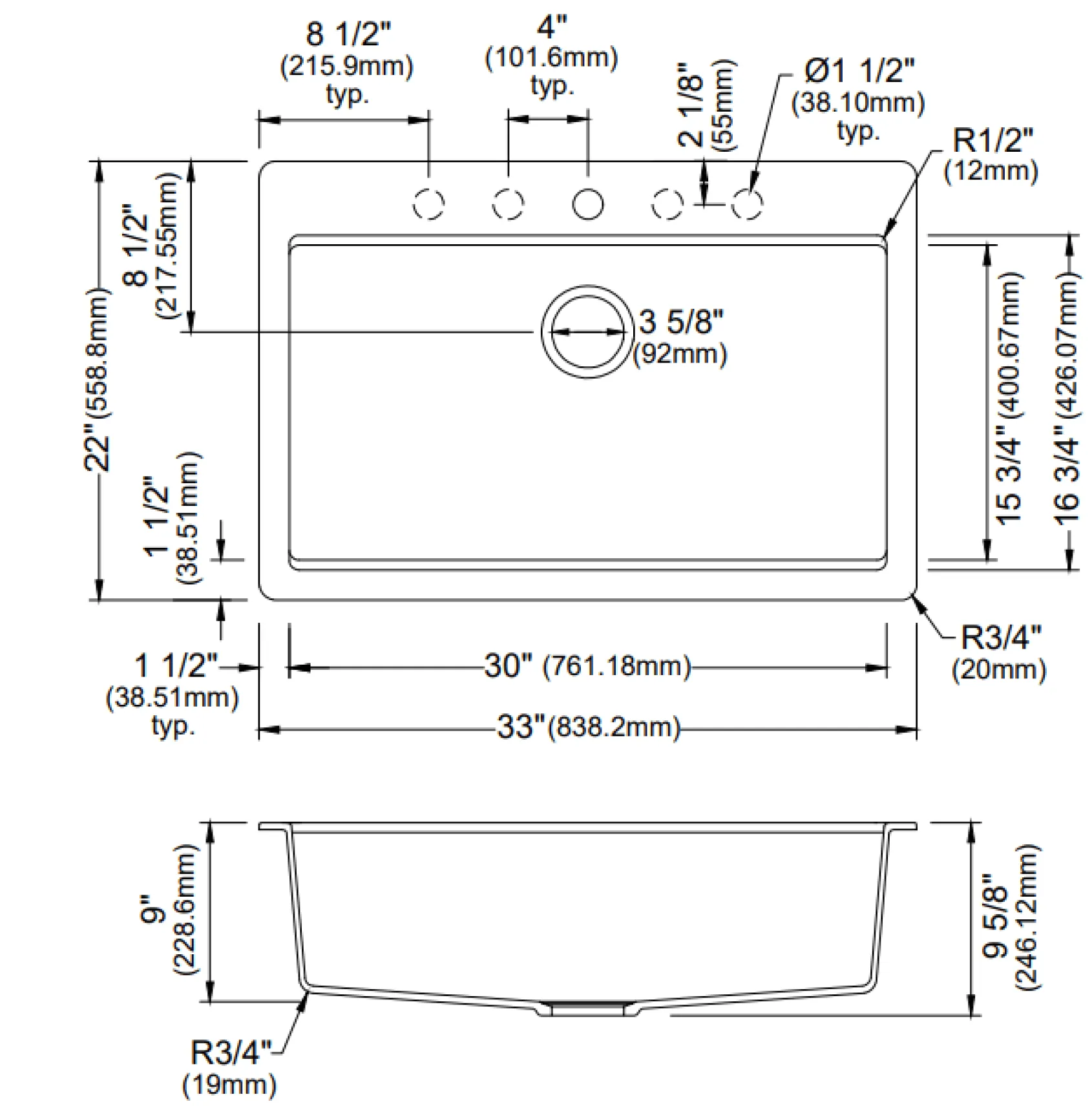 Karran 33" Drop In/Topmount Quartz Composite Workstation Kitchen Sink with Accessories, Concrete, QTWS-875-CN