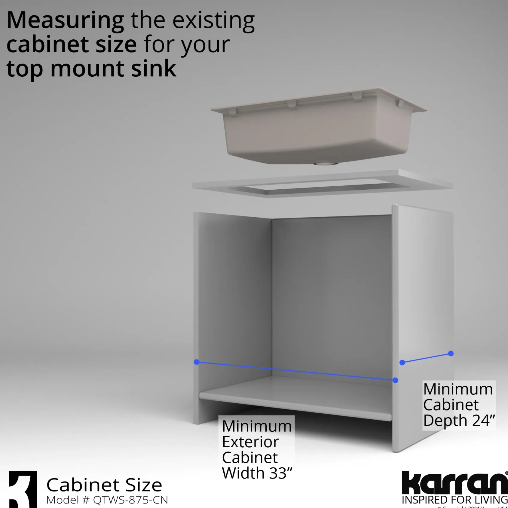Karran 33" Drop In/Topmount Quartz Composite Workstation Kitchen Sink with Accessories, Concrete, QTWS-875-CN