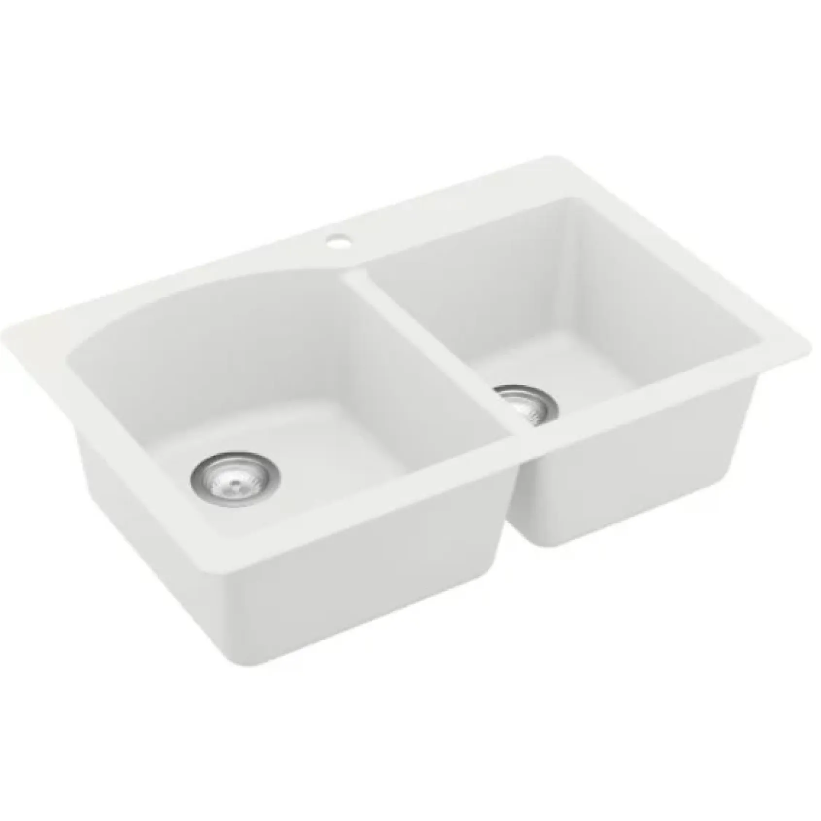 Karran 33" Drop In/Topmount Quartz Composite Kitchen Sink, 60/40 Double Bowl, White, QT-610-WH