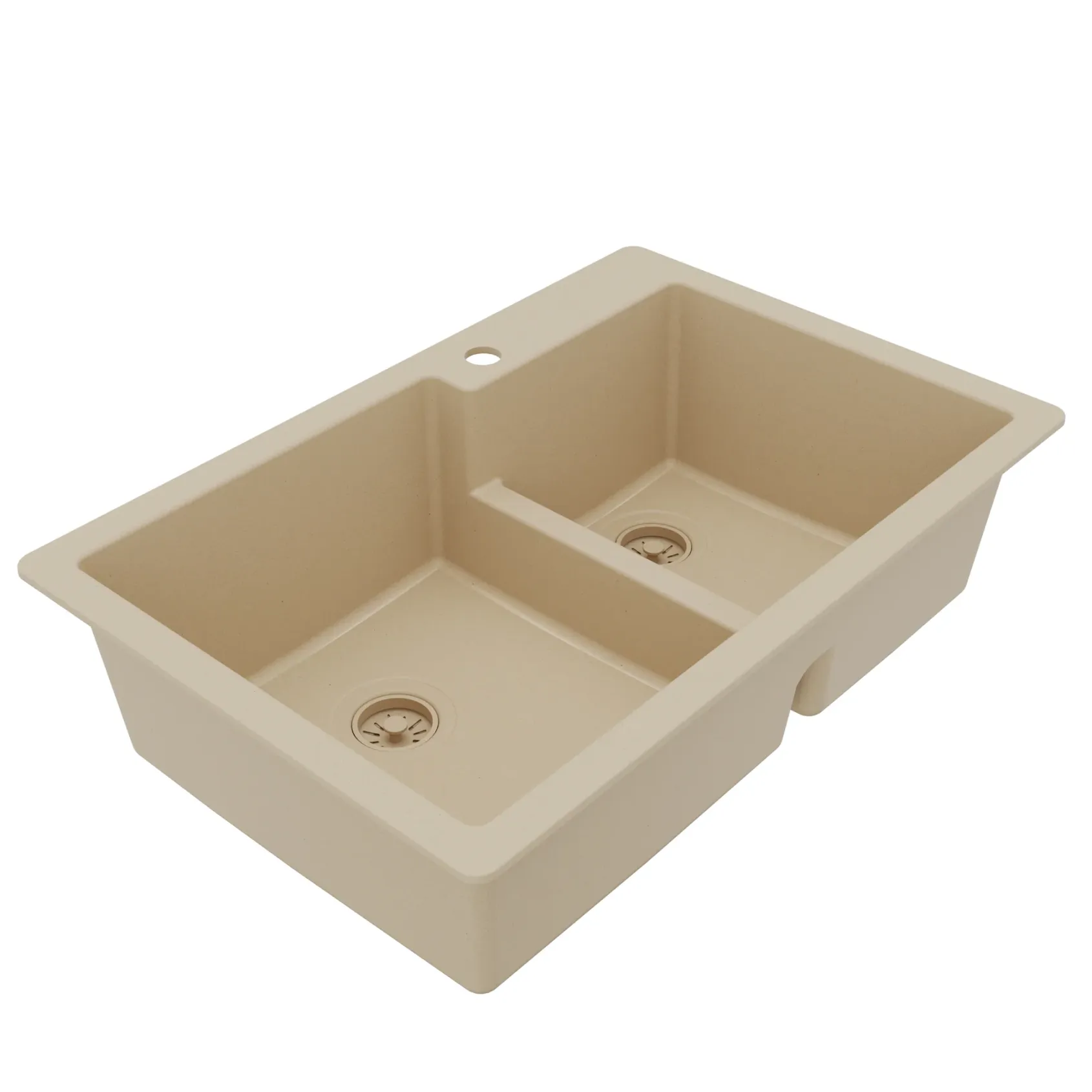 Karran 33" Drop In/Topmount Quartz Composite Kitchen Sink, 60/40 Double Bowl, Bisque, QT-811-BI