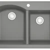 Karran 33" Drop In/Topmount Quartz Composite Kitchen Sink, 60/40 Double Bowl, Grey, QT-610-GR