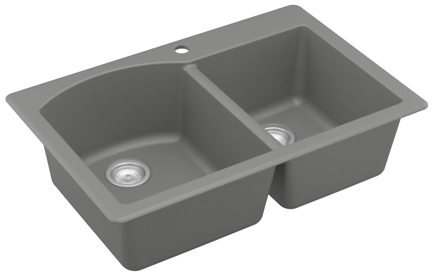 Karran 33" Drop In/Topmount Quartz Composite Kitchen Sink, 60/40 Double Bowl, Grey, QT-610-GR
