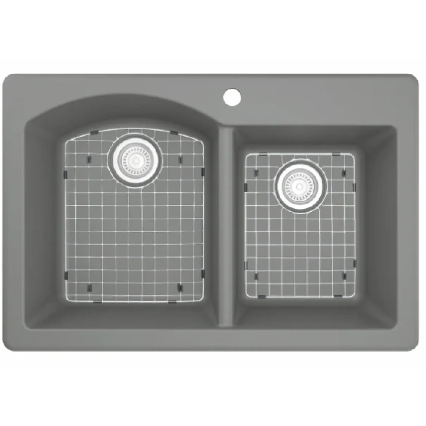 Karran 33" Drop In/Topmount Quartz Composite Kitchen Sink, 60/40 Double Bowl, Grey, QT-610-GR-PK1