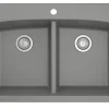 Karran 33" Drop In/Topmount Quartz Composite Kitchen Sink, 50/50 Double Bowl, Grey, QT-710-GR