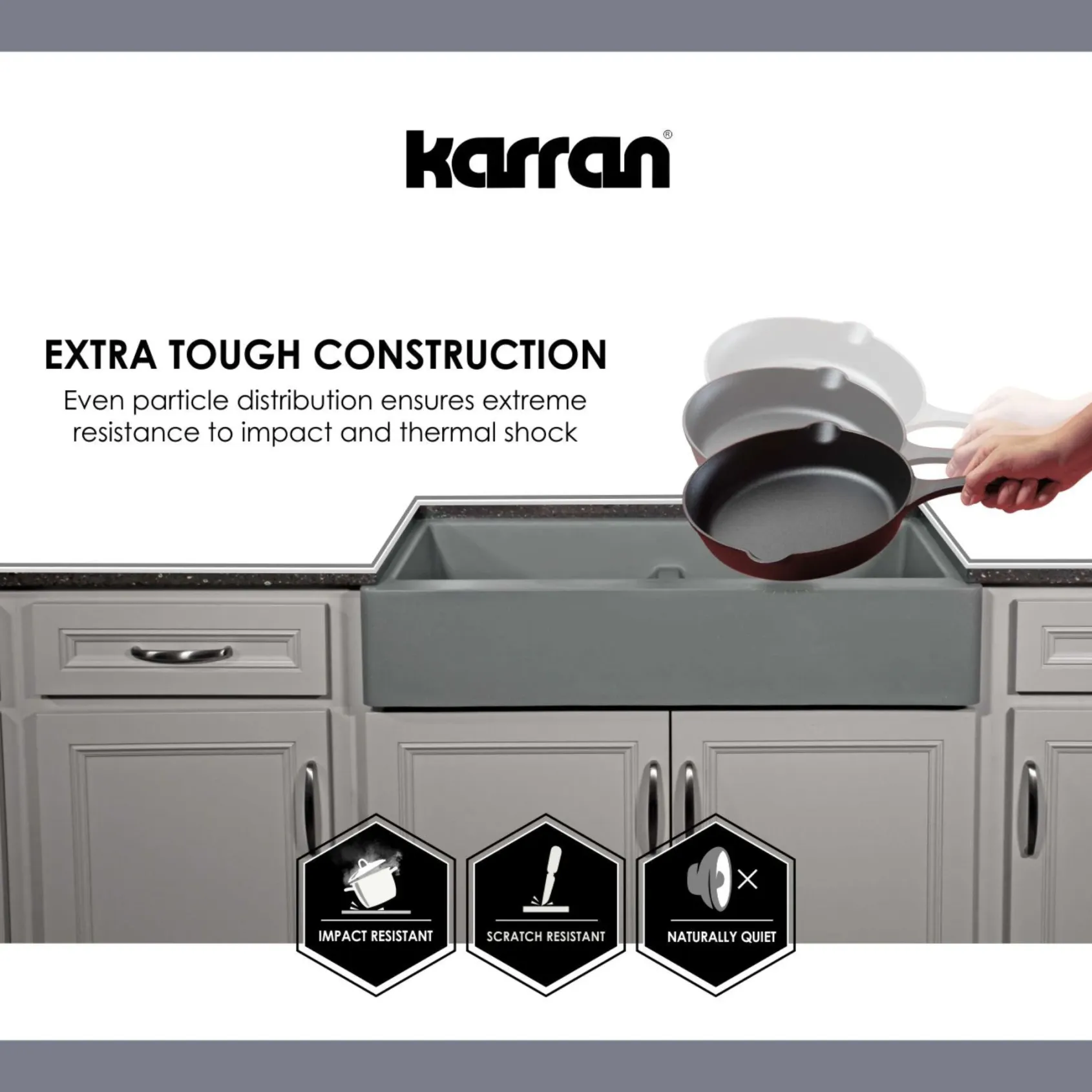 Karran 33" Drop In/Topmount Quartz Composite Kitchen Sink, Concrete, QT-670-CN-PK1