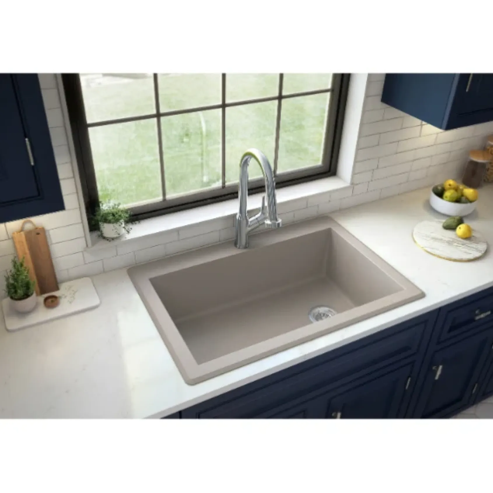 Karran 33" Drop In/Topmount Quartz Composite Kitchen Sink, Concrete, QT-670-CN-PK1