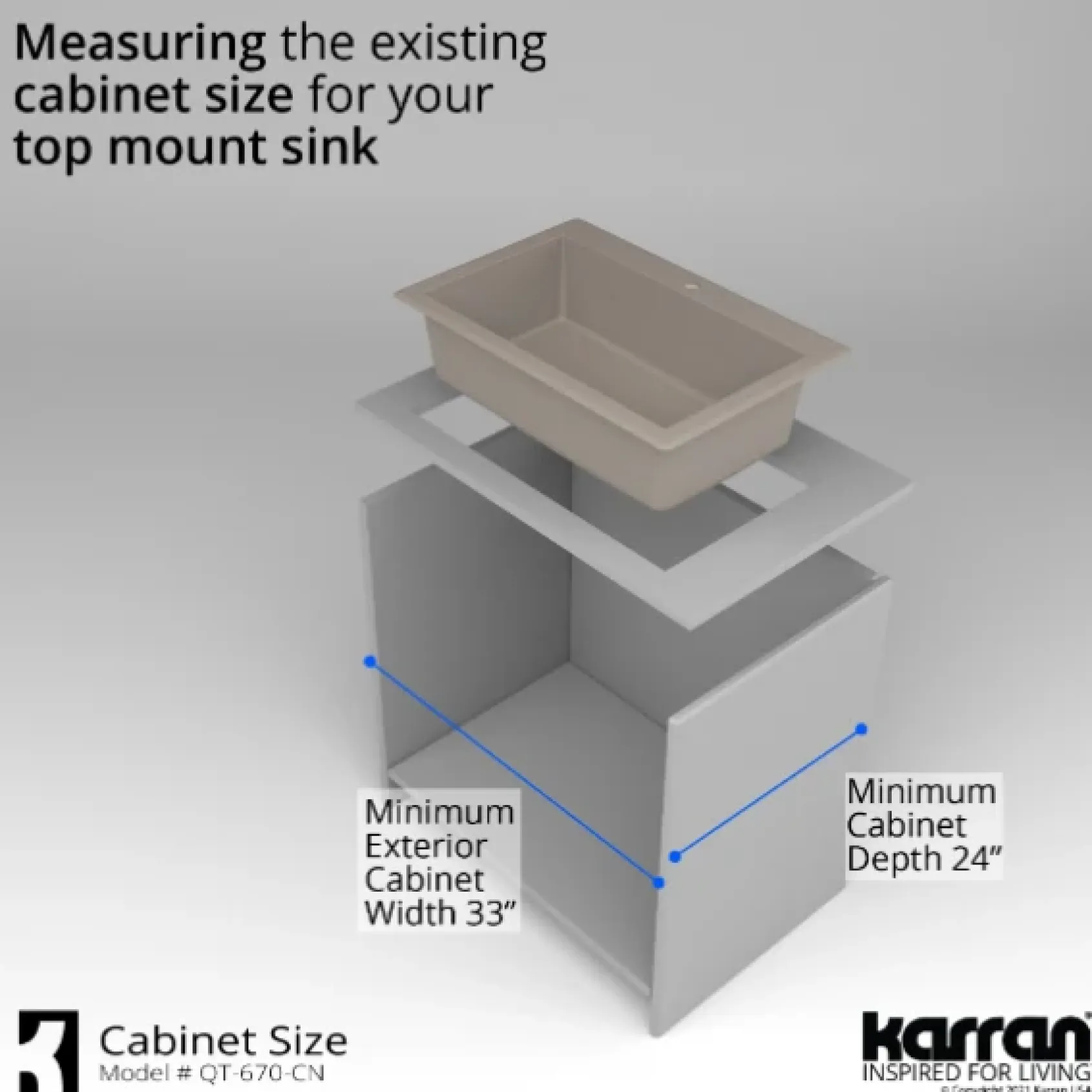 Karran 33" Drop In/Topmount Quartz Composite Kitchen Sink, Concrete, QT-670-CN-PK1
