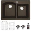 Karran 33" Drop In/Topmount Quartz Composite Kitchen Sink, 60/40 Double Bowl, Brown, QT-610-BR-PK1