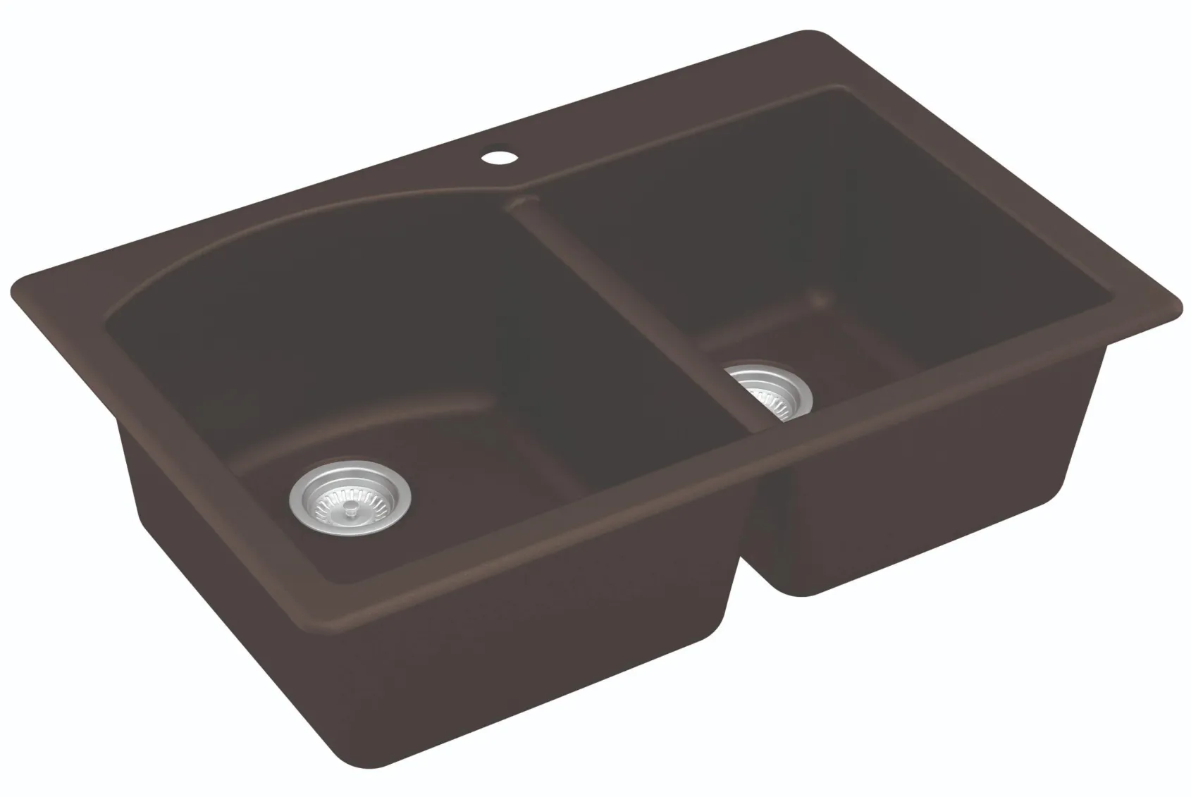 Karran 33" Drop In/Topmount Quartz Composite Kitchen Sink, 60/40 Double Bowl, Brown, QT-610-BR-PK1
