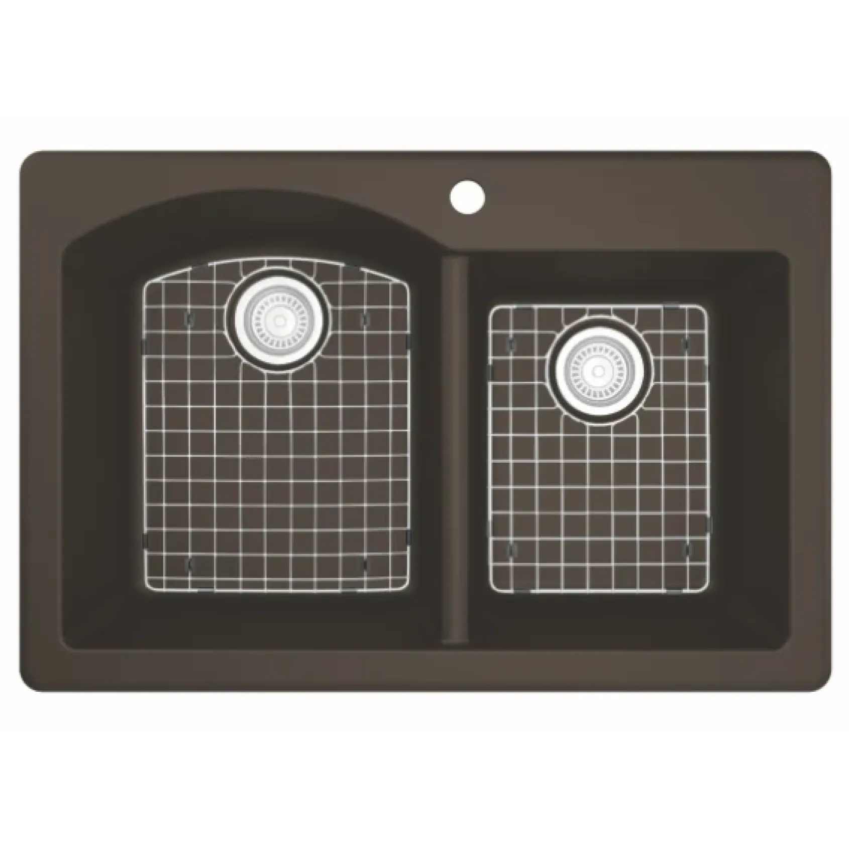 Karran 33" Drop In/Topmount Quartz Composite Kitchen Sink, 60/40 Double Bowl, Brown, QT-610-BR-PK1