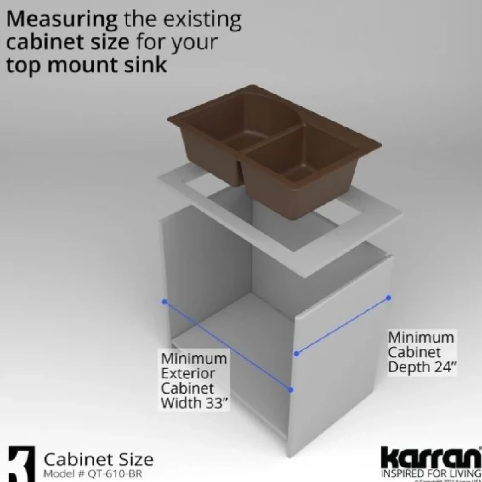 Karran 33" Drop In/Topmount Quartz Composite Kitchen Sink, 60/40 Double Bowl, Brown, QT-610-BR-PK1