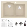 Karran 33" Drop In/Topmount Quartz Composite Kitchen Sink, 60/40 Double Bowl, Bisque, QT-610-BI-PK1