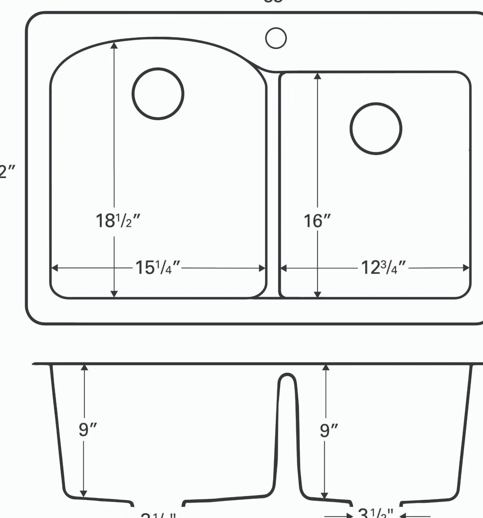 Karran 33" Drop In/Topmount Quartz Composite Kitchen Sink, 60/40 Double Bowl, Bisque, QT-610-BI-PK1