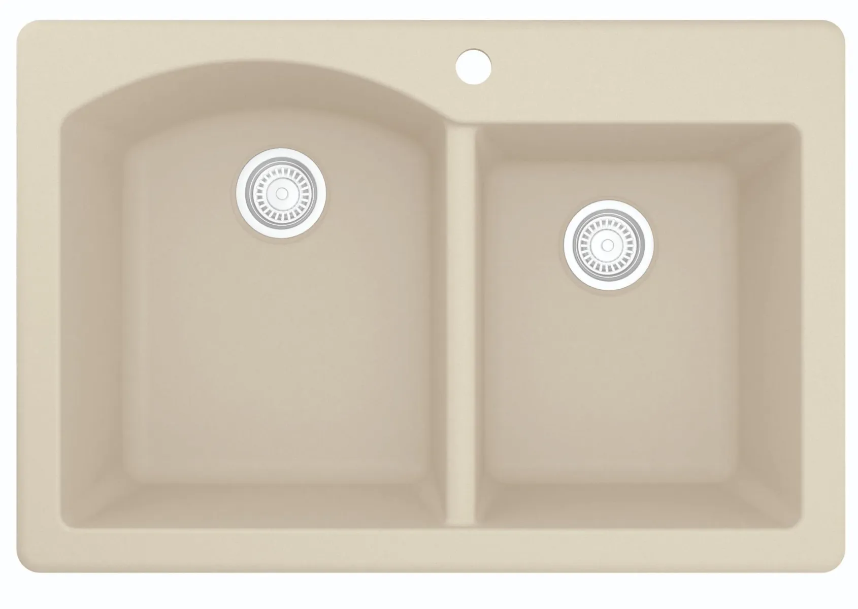 Karran 33" Drop In/Topmount Quartz Composite Kitchen Sink, 60/40 Double Bowl, Bisque, QT-610-BI-PK1