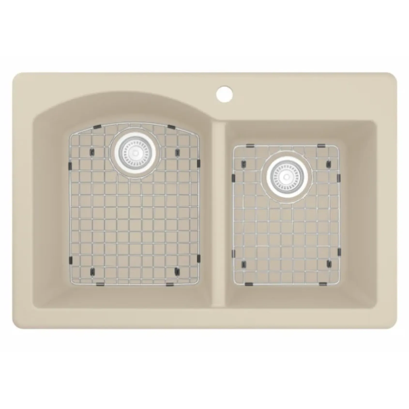 Karran 33" Drop In/Topmount Quartz Composite Kitchen Sink, 60/40 Double Bowl, Bisque, QT-610-BI-PK1