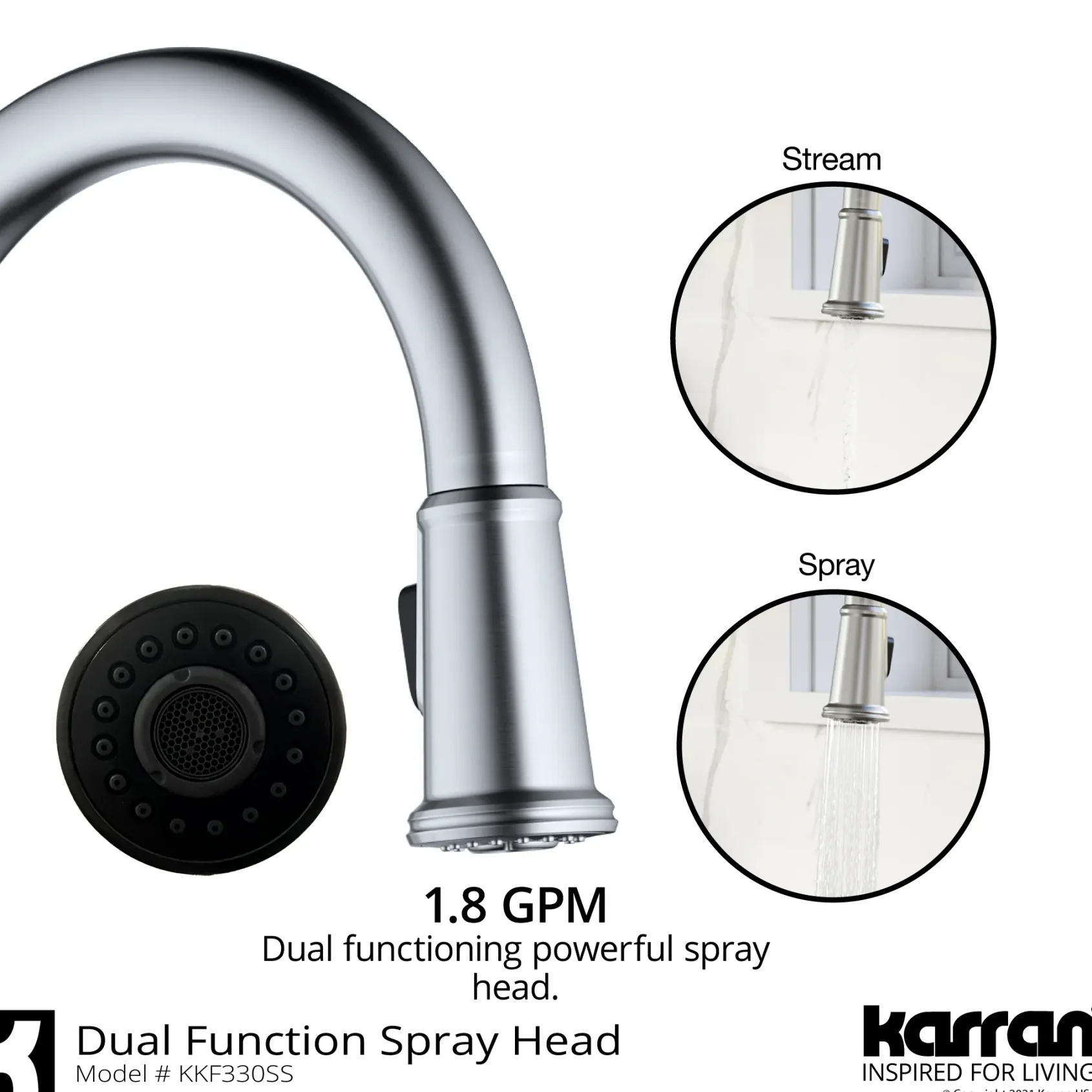 Karran 33" Drop In/Topmount Quartz Composite Kitchen Sink with Stainless Steel Faucet and Accessories, 50/50 Double Bowl, Black, QT710BLKKF330SS