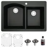 Karran 33" Drop In/Topmount Quartz Composite Kitchen Sink, 60/40 Double Bowl, Black, QT-610-BL-PK1