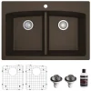 Karran 33" Drop In/Topmount Quartz Composite Kitchen Sink, 50/50 Double Bowl, Brown, QT-710-BR-PK1
