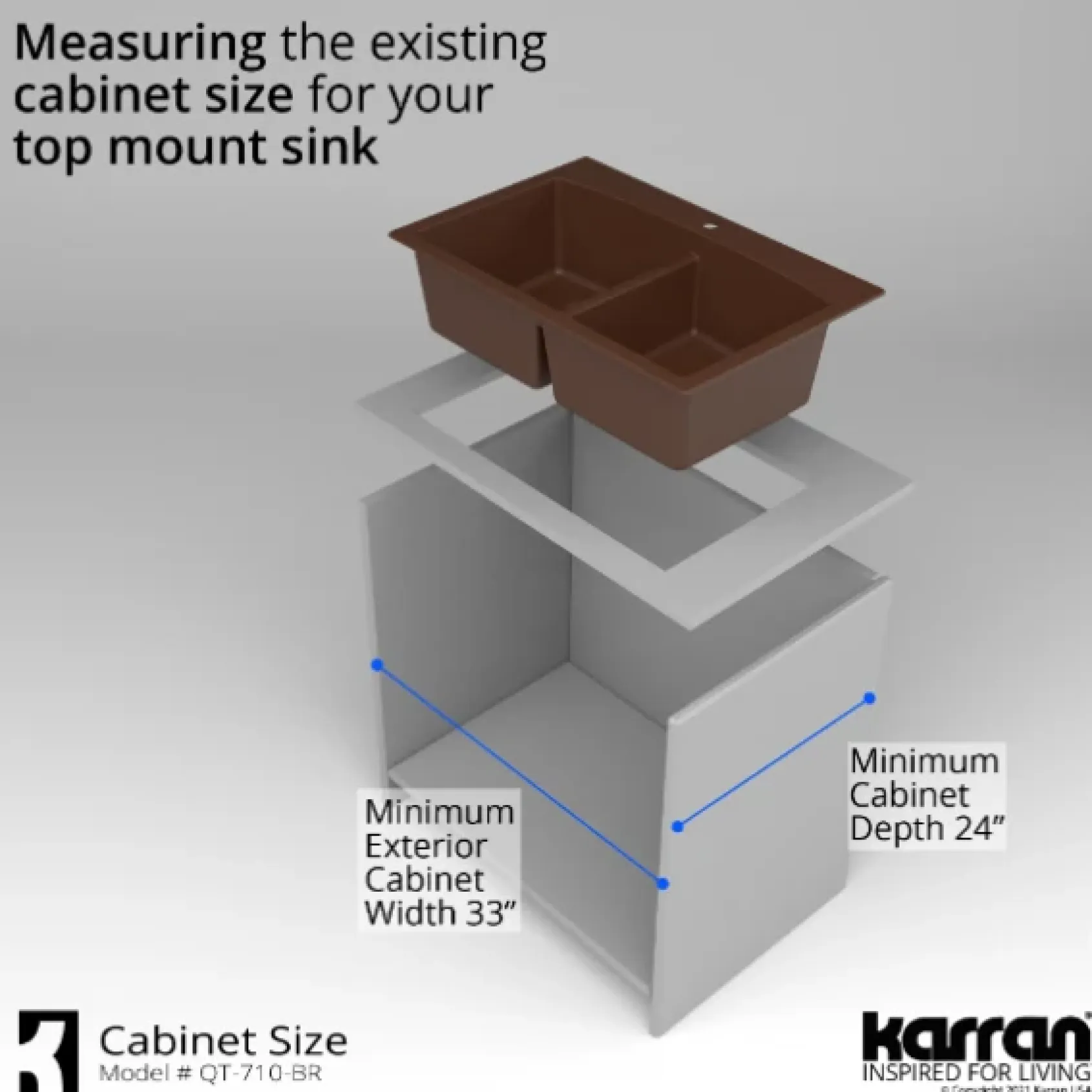 Karran 33" Drop In/Topmount Quartz Composite Kitchen Sink, 50/50 Double Bowl, Brown, QT-710-BR-PK1